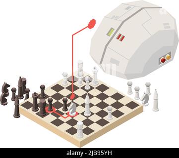 Concept isométrique avec cerveau artificiel jouant d'échecs 3D illustration vectorielle Illustration de Vecteur