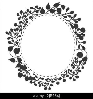 Cadre ovale en forme de coolé à motif vectoriel et motif floral fantaisie, isolé sur fond blanc. Elégante décoration graphique. Composition ornementale harmonique. Idéal pour les invitations, les salutations, les certificats Illustration de Vecteur