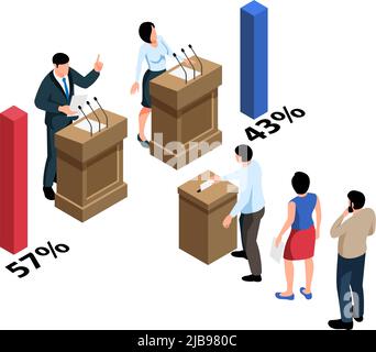 Composition isométrique électorale avec caractères des candidats et illustration vectorielle des électeurs Illustration de Vecteur