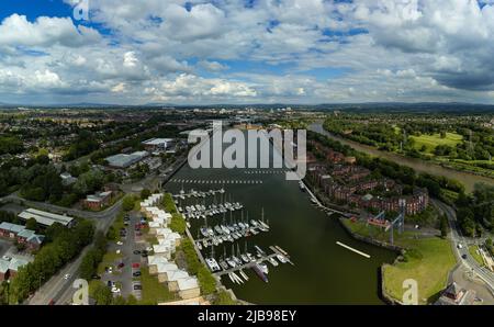 Vue panoramique aérienne des docks convertis de Preston, Angleterre Banque D'Images