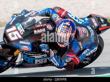 Barcelone, Espagne. 04th juin 2022. BARCELONE, ESPAGNE - JUIN 03 GP ÉNERGIE DE LA PRATIQUE LIBRE DE CATALOGNE 3 SAMEDI américain Moto2 pilote Joe Roberts (16) de l'ÉCURIE ITALTRANS pendant la pratique LIBRE de MotoGP de Catalunya 3 au circuit de Barcelone-Catalunya sur 04 juin 2022 à Barcelone, Espagne. Crédit : rosdemora/Alay Live News Banque D'Images