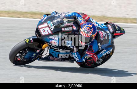 Barcelone, Espagne. 04th juin 2022. BARCELONE, ESPAGNE - JUIN 03 GP ÉNERGIE DE LA PRATIQUE LIBRE DE CATALOGNE 3 SAMEDI américain Moto2 pilote Joe Roberts (16) de l'ÉCURIE ITALTRANS pendant la pratique LIBRE de MotoGP de Catalunya 3 au circuit de Barcelone-Catalunya sur 04 juin 2022 à Barcelone, Espagne. Crédit : rosdemora/Alay Live News Banque D'Images