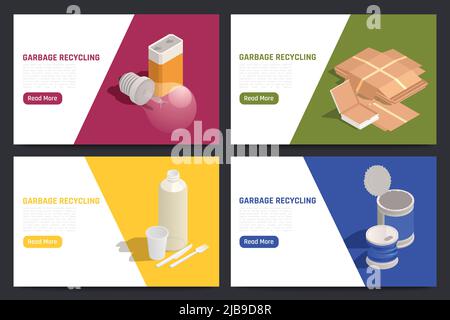 Banderoles horizontales de recyclage des déchets contenant des informations sur le tri et la collecte des déchets illustration vectorielle isométrique Illustration de Vecteur