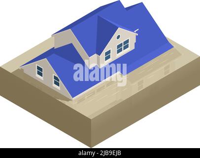Composition isométrique de catastrophe naturelle avec vue de maison enfouie dans l'illustration de vecteur d'eau d'inondation Illustration de Vecteur
