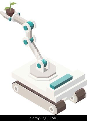 Agriculture verticale moderne en serre composition isométrique avec image isolée de l'illustration du vecteur de plante porteur de robot rampant Illustration de Vecteur