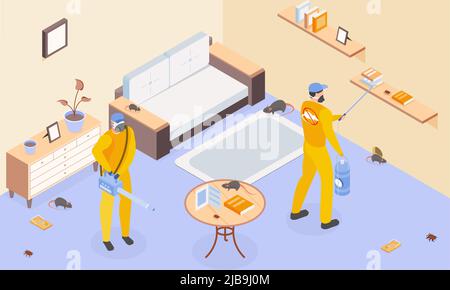 Arrière-plan de lutte antiparasitaire avec symboles de désinfection et d'incecticide illustration du vecteur isométrique Illustration de Vecteur