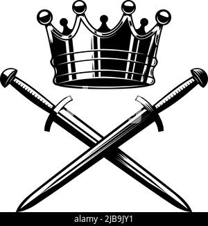 Illustration de la couronne et des épées croisées de style monochrome. Élément design pour logo, emblème, affiche, affiche, t-shirt. Illustration vectorielle Illustration de Vecteur