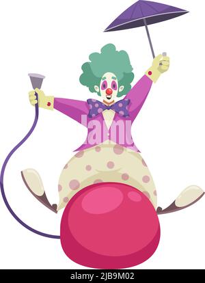 Composition de cirque avec caractère isolé de clown sur la grande balle avec illustration de vecteur de parapluie Illustration de Vecteur