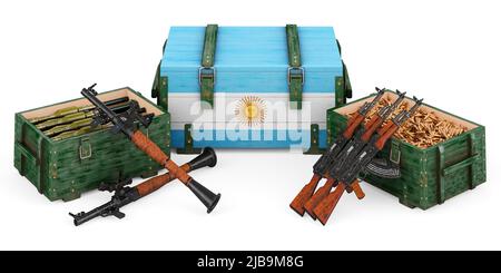 Armes, fournitures militaires en Argentine, concept. 3D rendu isolé sur fond blanc Banque D'Images