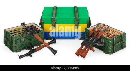 Armes, fournitures militaires au Gabon, concept. 3D rendu isolé sur fond blanc Banque D'Images