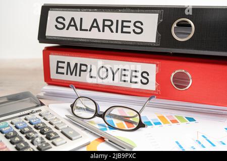 Salaires employés. Les rapports financiers de données de classeur sont des affaires avec analyse graphique dans le bureau. Banque D'Images