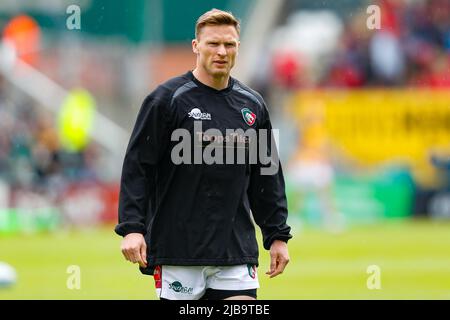 4th juin 2022 ; Mattioli Woods Welford Road Stadium, Leicester, Angleterre ; Gallagher Premiership Rugby, Leicester Tigers versus Wasps ; Chris Ashton, Leicester Tigers, pendant l'échauffement avant le match Banque D'Images