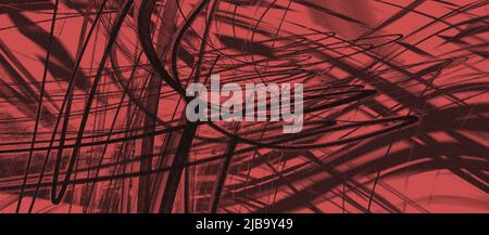 Lignes noires abstraites sur fond rouge, art fractal Banque D'Images