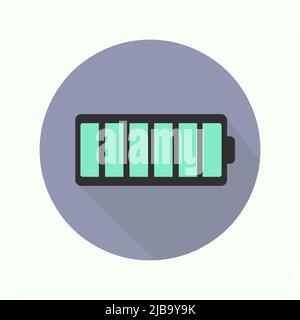 Icône de cercle de batterie avec ombre longue. Style plat. Silhouette simple de batterie. Icône moderne, minimaliste et ronde dans des couleurs élégantes. Page du site Web Illustration de Vecteur