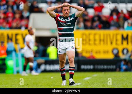 4th juin 2022 ; Mattioli Woods Welford Road Stadium, Leicester, Angleterre ; Gallagher Premiership Rugby, Leicester Tigers versus Wasps ; Harry Potter of Leicester Tigers Banque D'Images