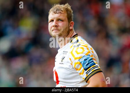 4th juin 2022 ; Mattioli Woods Welford Road Stadium, Leicester, Angleterre ; Gallagher Premiership Rugby, Leicester Tigers versus Wasps ; Joe Launchbury of Wasps Banque D'Images