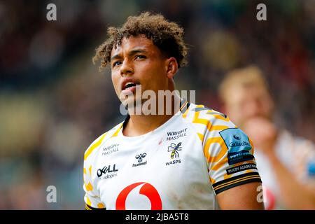 4th juin 2022 ; Mattioli Woods Welford Road Stadium, Leicester, Angleterre ; Gallagher Premiership Rugby, Leicester Tigers versus Wasps ; Gabriel Oghre de Wasps Banque D'Images