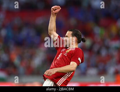 Budapest, Hongrie, 4th juin 2022. Adam Szalai, de Hongrie, célèbre la victoire lors du match de l'UEFA Nations League au stade de Puskas, à Budapest. Le crédit photo devrait se lire: David Klein / Sportimage crédit: Sportimage / Alay Live News Banque D'Images