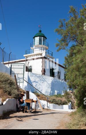 Phare d'Akrotiri, îles des Cyclades de Santorini, Grèce Banque D'Images