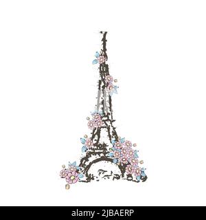 Paris Eifel tour fleurs pastel Illustration de Vecteur