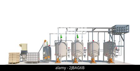 ligne de production de béton isolée sur blanc. 3d rendu Banque D'Images