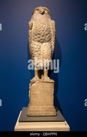 Leiden, pays-Bas - 07 AOÛT 2021 : statue de la chouette égyptienne du GRECO. Le hibou, un oiseau qui peut voir dans l'obscurité, était un signe de magasin. Fondée dans la Rome antique. Banque D'Images