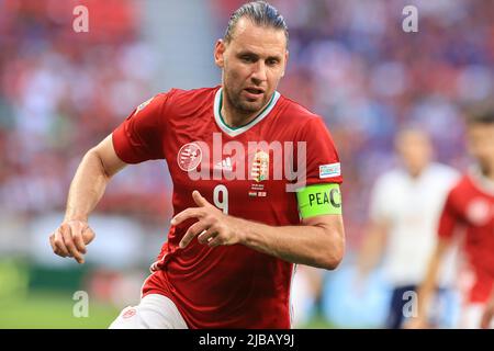 BUDAPEST, HONGRIE - JUIN 04: Ádám Szalai, de Hongrie, pendant la Ligue des Nations de l'UEFA, Un match de groupe 3 entre la Hongrie et l'Angleterre au stade de Puskas sur 04 juin 2022 à Budapest, Hongrie. Crédit: Alamy Live News, Gabriella Barbara Banque D'Images