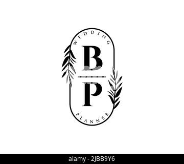 BP lettre initiale mariage monogramme collection de logos, dessin à la main moderne minimaliste et modèles floraux pour cartes d'invitation, Save the Date, élégant Illustration de Vecteur