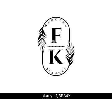 FK initiales lettre mariage monogramme collection de logos, dessin à la main moderne minimaliste et modèles floraux pour cartes d'invitation, Save the Date, élégant Illustration de Vecteur