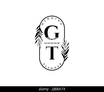 GT initiales lettre mariage monogramme logos collection, dessin à la main moderne minimaliste et modèles floraux pour cartes d'invitation, Save the Date, élégant Illustration de Vecteur