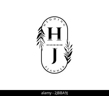 HJ initiales lettre mariage monogramme logos collection, dessin à la main moderne minimaliste et modèles floraux pour cartes d'invitation, Save the Date, élégant Illustration de Vecteur