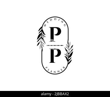 PP initiales lettre mariage monogramme collection de logos, dessin à la main moderne minimaliste et modèles floraux pour cartes d'invitation, Save the Date, élégant Illustration de Vecteur