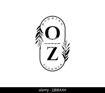 OZ lettre initiale mariage monogramme collection de logos, dessin à la main moderne minimaliste et modèles floraux pour cartes d'invitation, Save the Date, élégant Illustration de Vecteur