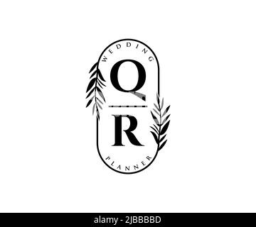 QR initiales lettre mariage monogramme logos collection, dessin à la main moderne minimaliste et modèles floraux pour cartes d'invitation, Save the Date, élégant Illustration de Vecteur