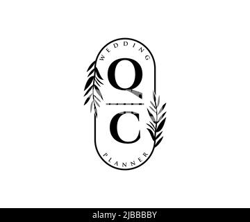 QC initiales lettre mariage monogramme collection de logos, dessin à la main moderne minimaliste et modèles floraux pour cartes d'invitation, Save the Date, élégant Illustration de Vecteur