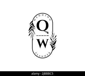 QW initiales lettre mariage monogramme logos collection, dessin à la main moderne minimaliste et modèles floraux pour cartes d'invitation, Save the Date, élégant Illustration de Vecteur