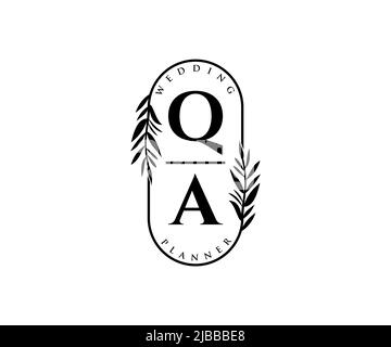 QA initiales lettre mariage monogramme collection de logos, dessin à la main moderne minimaliste et modèles floraux pour cartes d'invitation, Save the Date, élégant Illustration de Vecteur