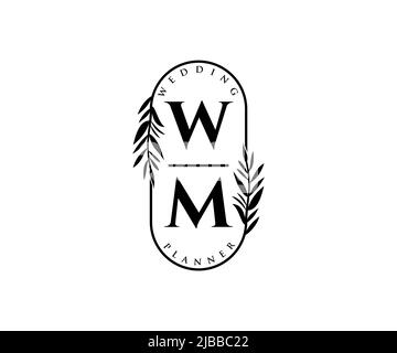 WM initiales lettre mariage monogramme logos collection, dessin à la main moderne minimaliste et modèles floraux pour cartes d'invitation, Save the Date, élégant Illustration de Vecteur