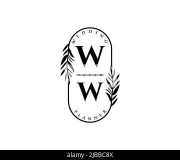 WW initiales lettre mariage monogramme logos collection, dessin à la main moderne minimaliste et modèles floraux pour cartes d'invitation, Save the Date, élégant Illustration de Vecteur