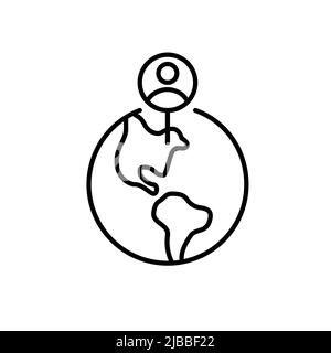 Affichage de la position de l'utilisateur sur la carte. Épingler sur le globe. Icône de ligne de contour pixel Perfect, modifiable Illustration de Vecteur