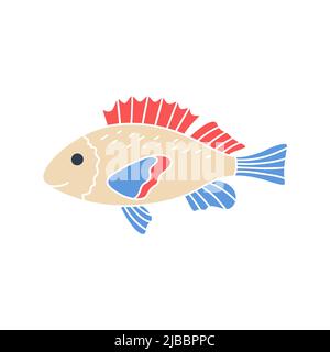 Illustration vectorielle d'icône en forme de poisson. Beau caractère sous-marin objet isolé. Silhouette de poisson de mer ou d'océan. Décoration de bébé pour les choses et de Illustration de Vecteur