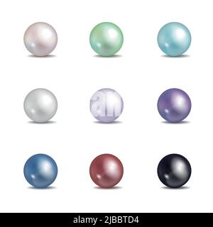 Perles multicolores. Bijoux vectoriels nacre perles isolées sur fond blanc. Jeu d'illustrations en perles de couleur Illustration de Vecteur