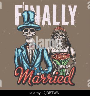 T-shirt ou poster avec illustraion de mariée morte et marié Illustration de Vecteur