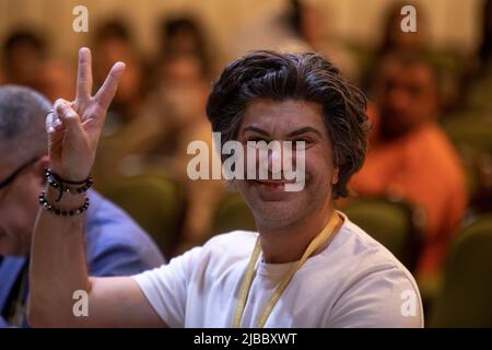 Moscou, Russie. 4th juin 2022 Nikolai Tsiskaridze, recteur de l'Académie de ballet Vaganova, participe au jury du concours international de danseurs de ballet de 14th au Théâtre Bolchoï de Moscou, en Russie. Nikolay Vinokurov/Alay Live News Banque D'Images