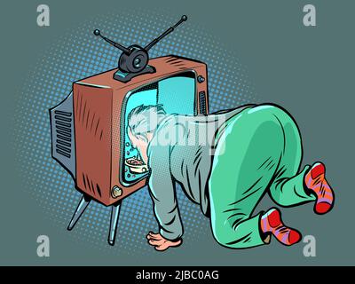 Visionneuse de télévision zombie. Propagande alimentaire. Fausses nouvelles médias tv Illustration de Vecteur