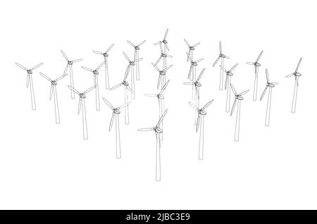 Éoliennes. Rendu vectoriel de 3D Illustration de Vecteur