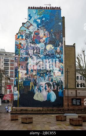 Fresque Fitzrovia restaurée, à Londres, près de Tottenham court Road. Banque D'Images