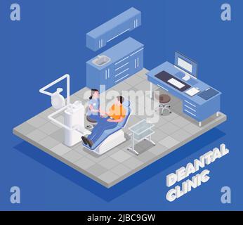 Clinique dentaire concept isométrique avec équipement et symboles de traitement illustration vectorielle Illustration de Vecteur