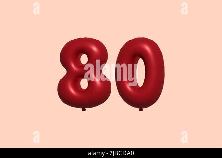 ballon à 80 3d chiffres en ballon d'air métallique réaliste rendu 3d. 3D ballons rouges à l'hélium à vendre décoration Fête anniversaire, célébration anniversaire, mariage vacances. Illustration vectorielle Illustration de Vecteur