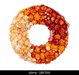 Couronne décorative de plantes séchées, fleurs et perles, isolée sur fond blanc Banque D'Images